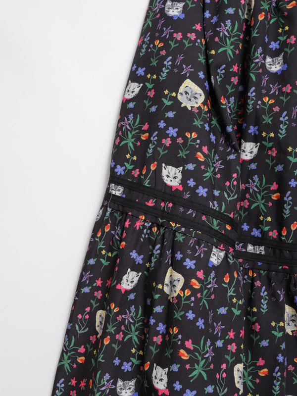 Cat head colorful floral hem layered skirt