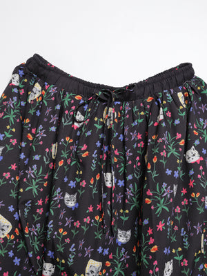 Cat head colorful floral hem layered skirt