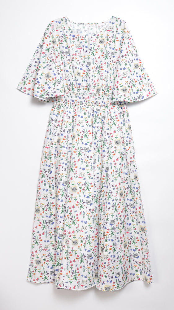 Cat head colorful floral sleeve dress