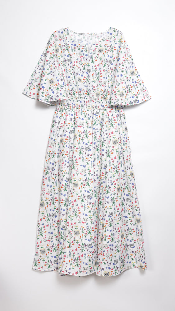 Cat head colorful floral sleeve dress