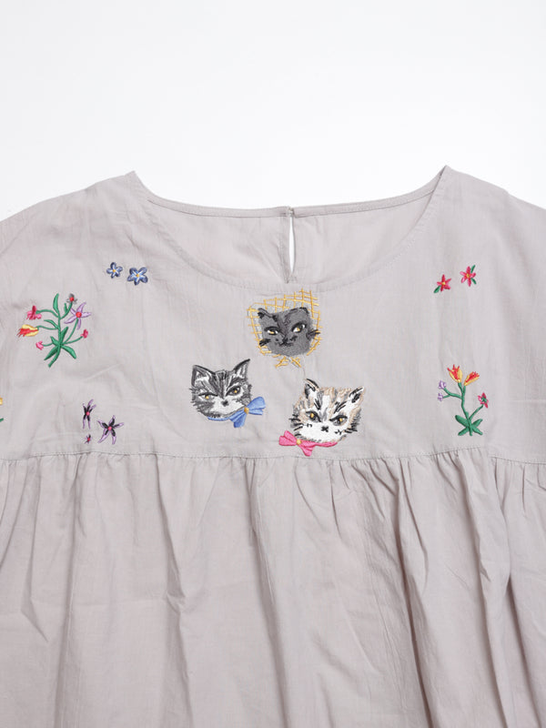 Cat head colorful floral embroidered oversized top