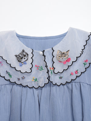 Cat head colorful floral lace collar top