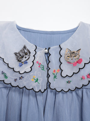 Cat head colorful floral lace collar top