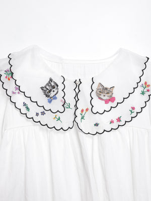 Cat head colorful floral lace collar top