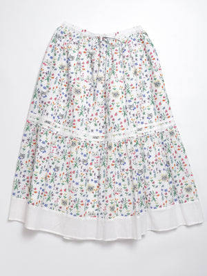 Cat head colorful floral hem layered skirt