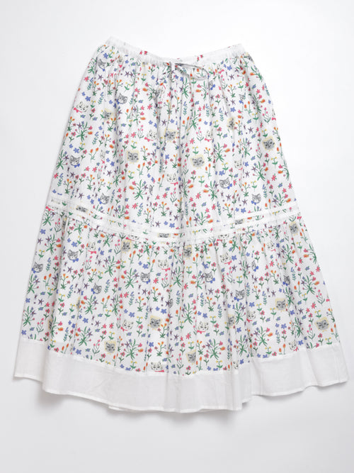 Cat head colorful floral hem layered skirt
