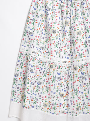 Cat head colorful floral hem layered skirt