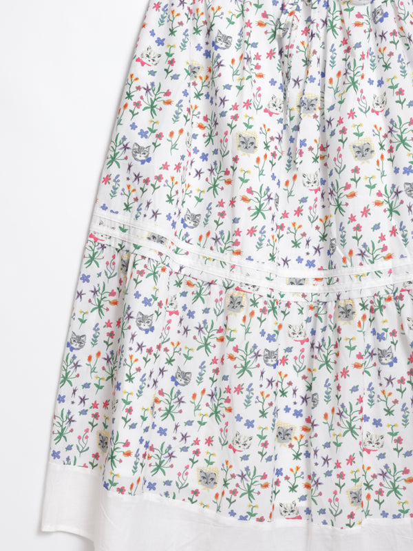 Cat head colorful floral hem layered skirt
