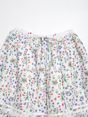 Cat head colorful floral hem layered skirt