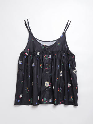 Cat head colorful floral camisole lace vest