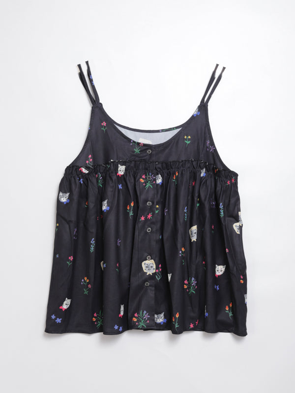 Cat head colorful floral camisole lace vest