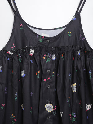 Cat head colorful floral camisole lace vest