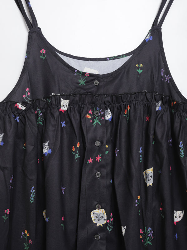 Cat head colorful floral camisole lace vest