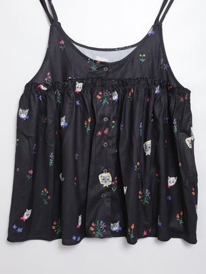 Cat head colorful floral camisole lace vest
