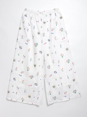 Cat head colorful floral wide pants