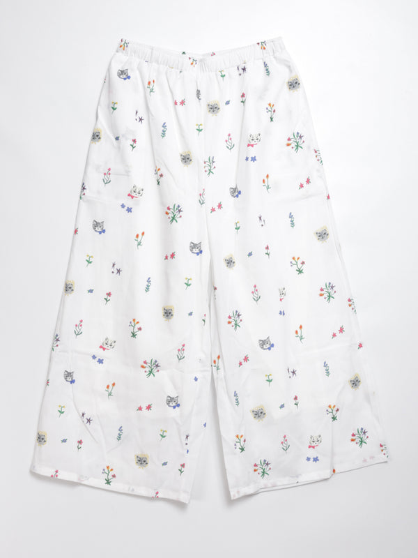 Cat head colorful floral wide pants