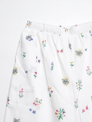 Cat head colorful floral wide pants
