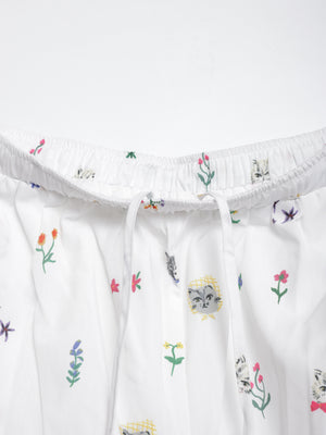 Cat head colorful floral wide pants