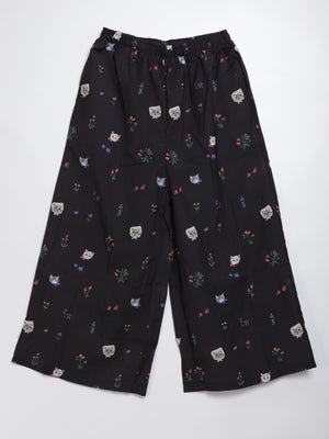 Cat head colorful floral wide pants