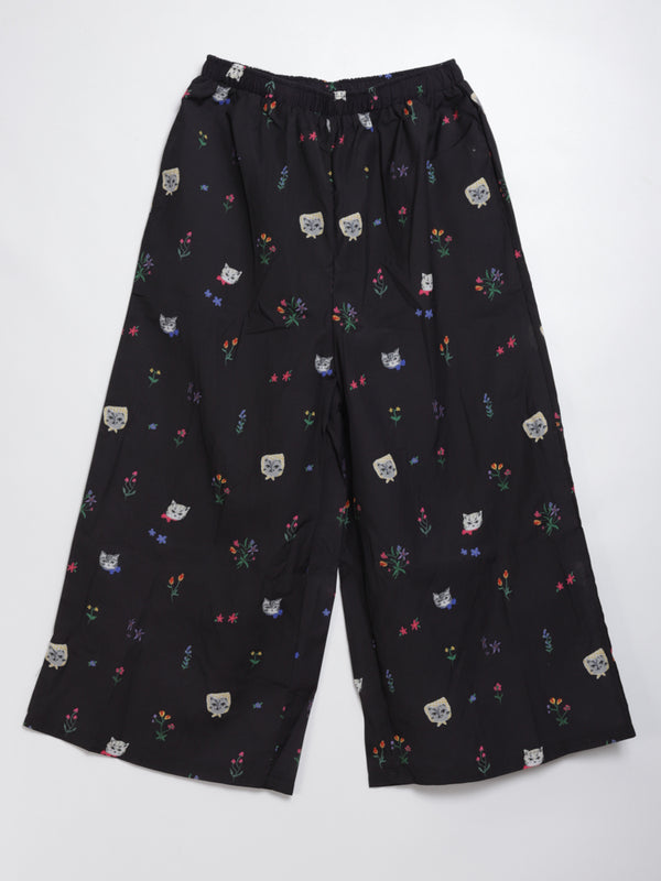 Cat head colorful floral wide pants