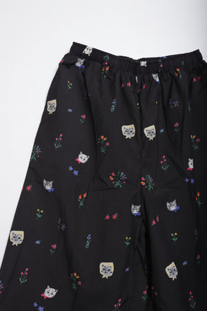 Cat head colorful floral wide pants