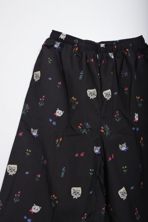 Cat head colorful floral wide pants