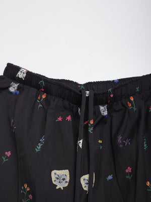 Cat head colorful floral wide pants