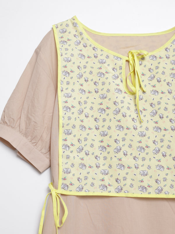 White cat floral midi knotted dress