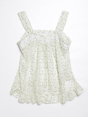White cat floral ruffle vest