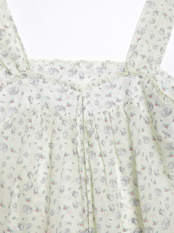 White cat floral ruffle vest