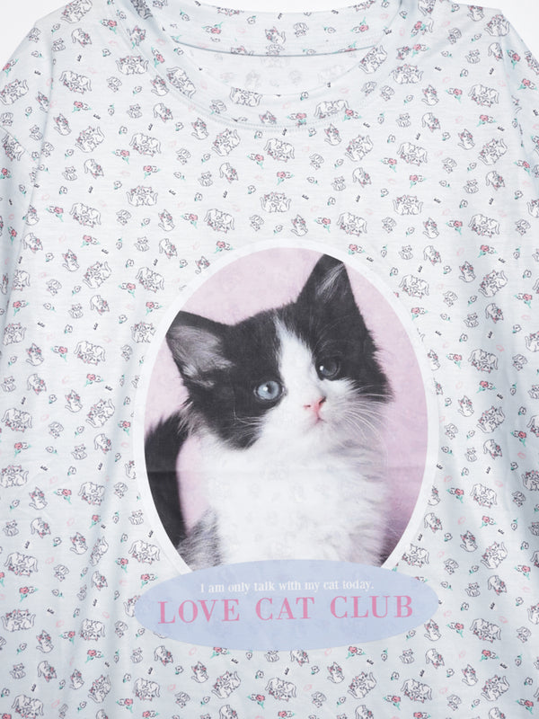 Milk cat white cat floral Tee