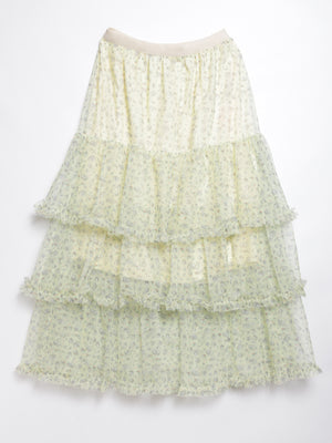 Little white cat floral tail three-layer tulle skirt