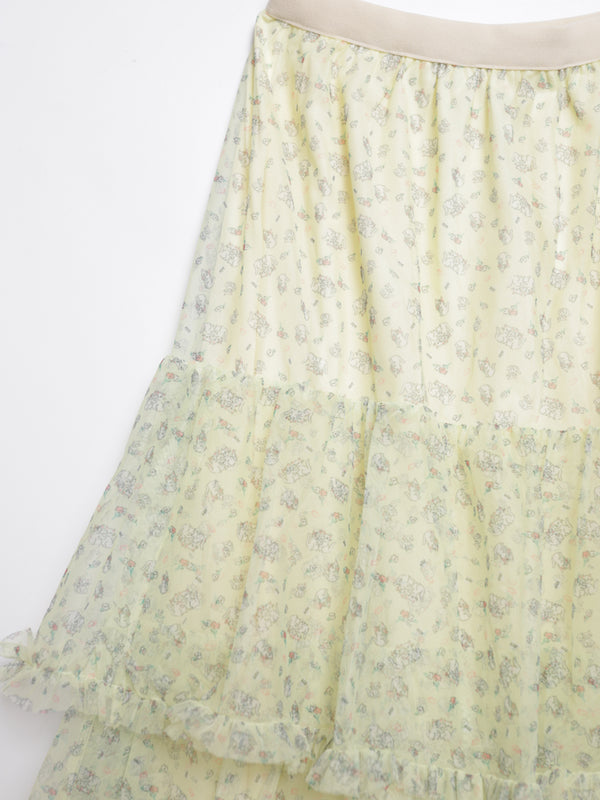 Little white cat floral tail three-layer tulle skirt