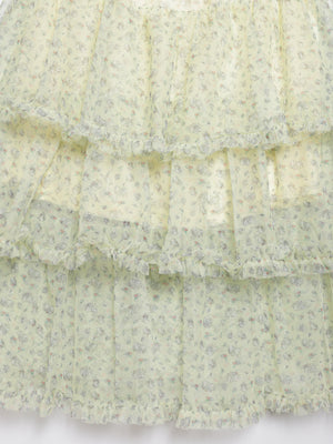 Little white cat floral tail three-layer tulle skirt