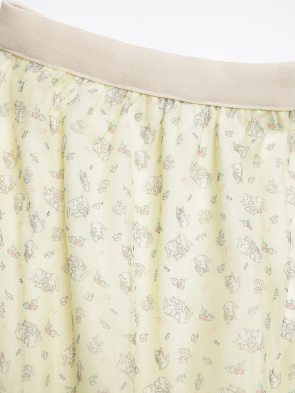 Little white cat floral tail three-layer tulle skirt