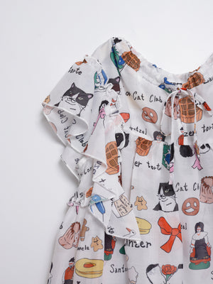 Cat Nordic Travel Guide Ruffle Sleeve Top