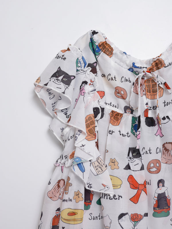 Cat Nordic Travel Guide Ruffle Sleeve Top