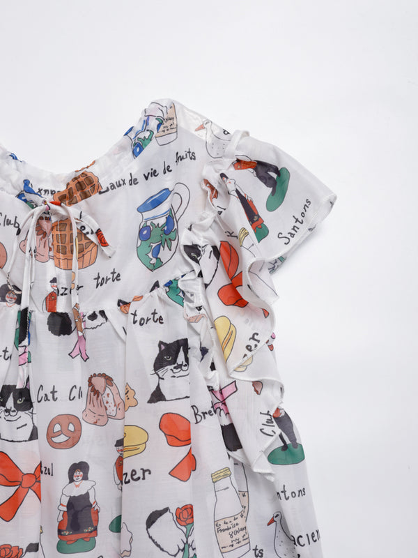 Cat Nordic Travel Guide Ruffle Sleeve Top