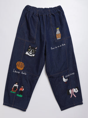 Cat Nordic Travel Guide Embroidered Balloon Trousers