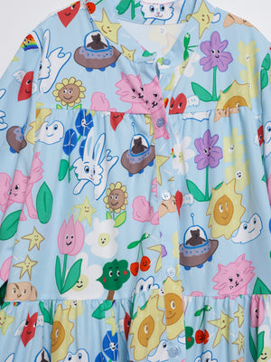 Sunny Cat Island Layered Long Shirt Dress