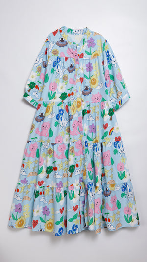Sunny Cat Island Layered Long Shirt Dress