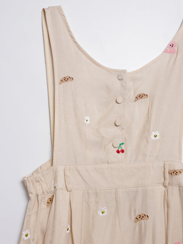 Sunny Cat Island Embroidered Denim Worker Skirt