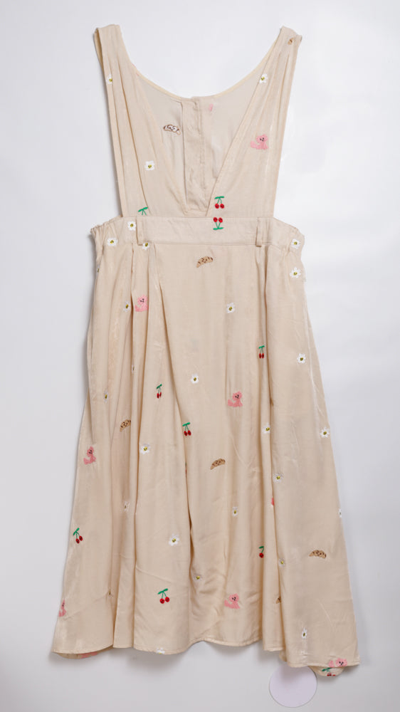 Sunny Cat Island Embroidered Denim Worker Skirt