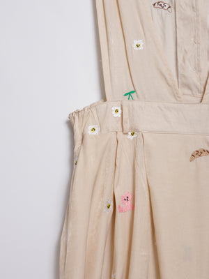 Sunny Cat Island Embroidered Denim Worker Skirt