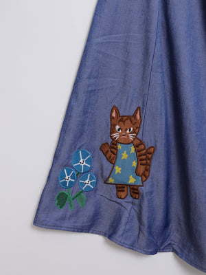 Sunny Cat Island front and back embroidered denim skirt