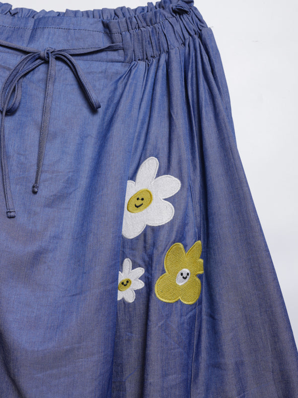 Sunny Cat Island front and back embroidered denim skirt