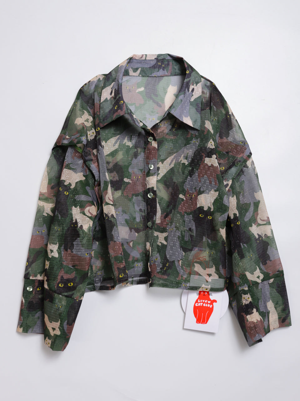 Cat camouflage button-down shirt