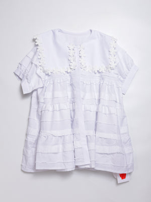 Lace Collar Branch White Ruffle Top