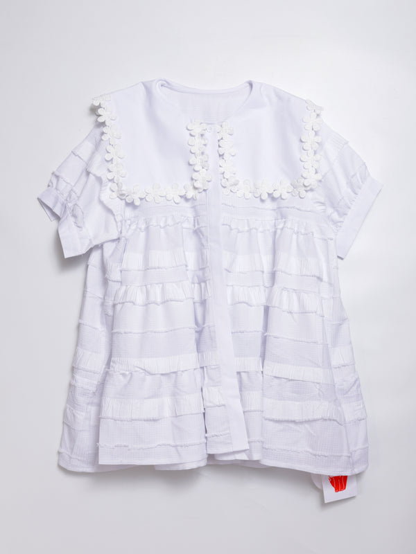 Lace Collar Branch White Ruffle Top
