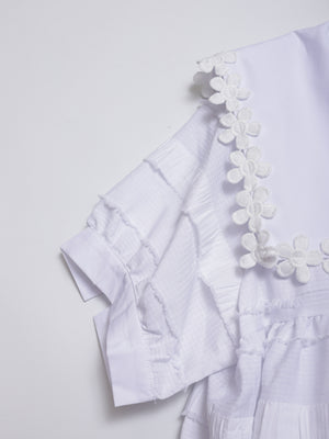 Lace Collar Branch White Ruffle Top